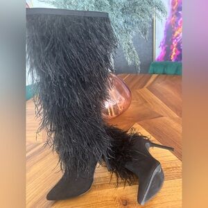 Elegant Black Feathered Women's Boots